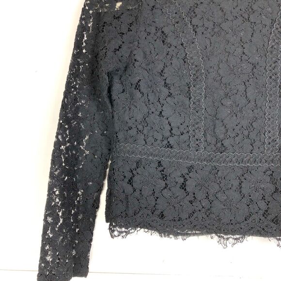 EXPRESS Black Lace Ruffle Long Sleeve Top with Mock Neck Zipper Back Size XS - Picture 5 of 11